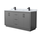 Wyndham WCF111166DGBCMUNSMXX Icon 66 Inch Double Bathroom Vanity in Dark Gray, White Carrara Marble Countertop, Undermount Square Sinks, Matte Black Trim