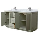 Wyndham WCF111166DLGCMUNSMXX Icon 66 Inch Double Bathroom Vanity in Light Green, White Carrara Marble Countertop, Undermount Square Sinks, Brushed Nickel Trim Wyndham WCF111166DLGCMUNSMXX Icon 66 Inch Double Bathroom Vanity in Light Green, White Carrara Marble Countertop, Undermount Square Sinks, Brushed Nickel Trim