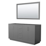 Wyndham WCF111166DKGCXSXXM58 Icon 66 Inch Double Bathroom Vanity in Dark Gray, No Countertop, No Sink, Brushed Nickel Trim, 58 Inch Mirror