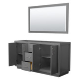 Wyndham WCF111166DKGCXSXXM58 Icon 66 Inch Double Bathroom Vanity in Dark Gray, No Countertop, No Sink, Brushed Nickel Trim, 58 Inch Mirror