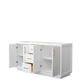 Wyndham WCF111166DWZCXSXXMXX Icon 66 Inch Double Bathroom Vanity in White, No Countertop, No Sink, Satin Bronze Trim