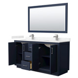 Wyndham WCF111166DBNC2UNSM58 Icon 66 Inch Double Bathroom Vanity in Dark Blue, Carrara Cultured Marble Countertop, Undermount Square Sinks, Brushed Nickel Trim, 58 Inch Mirror