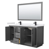 Wyndham WCF111166DGBWCUNSM58 Icon 66 Inch Double Bathroom Vanity in Dark Gray, White Cultured Marble Countertop, Undermount Square Sinks, Matte Black Trim, 58 Inch Mirror