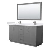 Wyndham WCF111166DKGWCUNSM58 Icon 66 Inch Double Bathroom Vanity in Dark Gray, White Cultured Marble Countertop, Undermount Square Sinks, Brushed Nickel Trim, 58 Inch Mirror