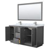 Wyndham WCF111166DKGCMUNSM58 Icon 66 Inch Double Bathroom Vanity in Dark Gray, White Carrara Marble Countertop, Undermount Square Sinks, Brushed Nickel Trim, 58 Inch Mirror