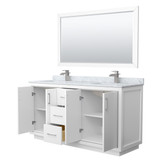 Wyndham WCF111166DWHCMUNSM58 Icon 66 Inch Double Bathroom Vanity in White, White Carrara Marble Countertop, Undermount Square Sinks, Brushed Nickel Trim, 58 Inch Mirror
