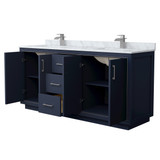 Wyndham WCF111172DBNCMUNSMXX Icon 72 Inch Double Bathroom Vanity in Dark Blue, White Carrara Marble Countertop, Undermount Square Sinks, Brushed Nickel Trim