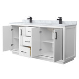 Wyndham WCF111172DWBCMUNSMXX Icon 72 Inch Double Bathroom Vanity in White, White Carrara Marble Countertop, Undermount Square Sinks, Matte Black Trim
