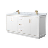 Wyndham WCF111172DWZCMUNSMXX Icon 72 Inch Double Bathroom Vanity in White, White Carrara Marble Countertop, Undermount Square Sinks, Satin Bronze Trim Wyndham WCF111172DWZCMUNSMXX Icon 72 Inch Double Bathroom Vanity in White, White Carrara Marble Countertop, Undermount Square Sinks, Satin Bronze Trim