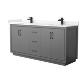 Wyndham WCF111172DGBC2UNSMXX Icon 72 Inch Double Bathroom Vanity in Dark Gray, Carrara Cultured Marble Countertop, Undermount Square Sinks, Matte Black Trim