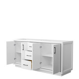Wyndham WCF111172DWBCXSXXM70 Icon 72 Inch Double Bathroom Vanity in White, No Countertop, No Sink, Matte Black Trim, 70 Inch Mirror