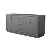 Wyndham WCF111172DGBCXSXXMXX Icon 72 Inch Double Bathroom Vanity in Dark Gray, No Countertop, No Sink, Matte Black Trim