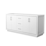 Wyndham WCF111172DWHCXSXXMXX Icon 72 Inch Double Bathroom Vanity in White, No Countertop, No Sink, Brushed Nickel Trim