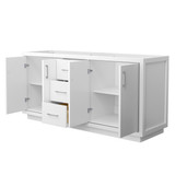 Wyndham WCF111172DWHCXSXXMXX Icon 72 Inch Double Bathroom Vanity in White, No Countertop, No Sink, Brushed Nickel Trim