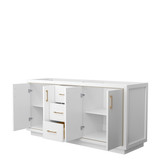 Wyndham WCF111172DWZCXSXXMXX Icon 72 Inch Double Bathroom Vanity in White, No Countertop, No Sink, Satin Bronze Trim