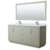 Wyndham WCF111172DLGCMUNSM70 Icon 72 Inch Double Bathroom Vanity in Light Green, White Carrara Marble Countertop, Undermount Square Sinks, Brushed Nickel Trim, 70 Inch Mirror