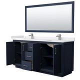 Wyndham WCF111172DBNWCUNSM70 Icon 72 Inch Double Bathroom Vanity in Dark Blue, White Cultured Marble Countertop, Undermount Square Sinks, Brushed Nickel Trim, 70 Inch Mirror