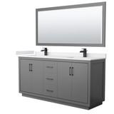 Wyndham WCF111172DGBWCUNSM70 Icon 72 Inch Double Bathroom Vanity in Dark Gray, White Cultured Marble Countertop, Undermount Square Sinks, Matte Black Trim, 70 Inch Mirror