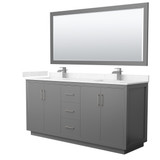 Wyndham WCF111172DKGC2UNSM70 Icon 72 Inch Double Bathroom Vanity in Dark Gray, Carrara Cultured Marble Countertop, Undermount Square Sinks, Brushed Nickel Trim, 70 Inch Mirror