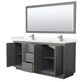 Wyndham WCF111172DKGC2UNSM70 Icon 72 Inch Double Bathroom Vanity in Dark Gray, Carrara Cultured Marble Countertop, Undermount Square Sinks, Brushed Nickel Trim, 70 Inch Mirror