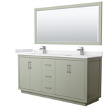 Wyndham WCF111172DLGWCUNSM70 Icon 72 Inch Double Bathroom Vanity in Light Green, White Cultured Marble Countertop, Undermount Square Sinks, Brushed Nickel Trim, 70 Inch Mirror