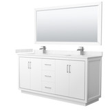 Wyndham WCF111172DWHC2UNSM70 Icon 72 Inch Double Bathroom Vanity in White, Carrara Cultured Marble Countertop, Undermount Square Sinks, Brushed Nickel Trim, 70 Inch Mirror