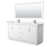 Wyndham WCF111172DWHWCUNSM70 Icon 72 Inch Double Bathroom Vanity in White, White Cultured Marble Countertop, Undermount Square Sinks, Brushed Nickel Trim, 70 Inch Mirror