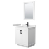 Wyndham WCF292930SWBWCUNSM24 Miranda 30 Inch Single Bathroom Vanity in White, White Cultured Marble Countertop, Undermount Square Sink, Matte Black Trim, 24 Inch Mirror