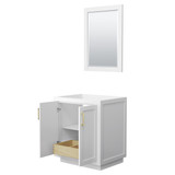 Wyndham WCF292930SWGCXSXXM24 Miranda 30 Inch Single Bathroom Vanity in White, No Countertop, No Sink, Brushed Gold Trim, 24 Inch Mirror Wyndham WCF292930SWGCXSXXM24 Miranda 30 Inch Single Bathroom Vanity in White, No Countertop, No Sink, Brushed Gold Trim, 24 Inch Mirror