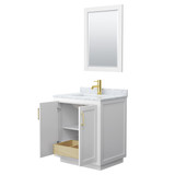 Wyndham WCF292930SWGCMUNSM24 Miranda 30 Inch Single Bathroom Vanity in White, White Carrara Marble Countertop, Undermount Square Sink, Brushed Gold Trim, 24 Inch Mirror