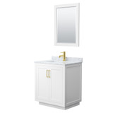 Wyndham WCF292930SWGCMUNSM24 Miranda 30 Inch Single Bathroom Vanity in White, White Carrara Marble Countertop, Undermount Square Sink, Brushed Gold Trim, 24 Inch Mirror