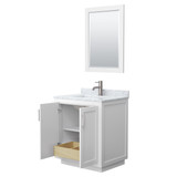 Wyndham WCF292930SWHCMUNSM24 Miranda 30 Inch Single Bathroom Vanity in White, White Carrara Marble Countertop, Undermount Square Sink, Brushed Nickel Trim, 24 Inch Mirror