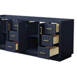 Wyndham WCF292984DBLCXSXXMXX Miranda 84 Inch Double Bathroom Vanity in Dark Blue, No Countertop, No Sink, Brushed Gold Trim