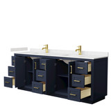 Wyndham WCF292984DBLC2UNSMXX Miranda 84 Inch Double Bathroom Vanity in Dark Blue, Carrara Cultured Marble Countertop, Undermount Square Sinks, Brushed Gold Trim