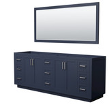 Wyndham WCF292984DBNCXSXXM70 Miranda 84 Inch Double Bathroom Vanity in Dark Blue, No Countertop, No Sink, Brushed Nickel Trim, 70 Inch Mirror