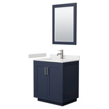 Wyndham WCF292930SBNC2UNSM24 Miranda 30 Inch Single Bathroom Vanity in Dark Blue, Carrara Cultured Marble Countertop, Undermount Square Sink, Brushed Nickel Trim, 24 Inch Mirror