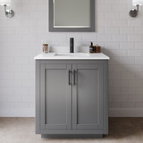 Wyndham WCF292930SGBWCUNSM24 Miranda 30 Inch Single Bathroom Vanity in Dark Gray, White Cultured Marble Countertop, Undermount Square Sink, Matte Black Trim, 24 Inch Mirror