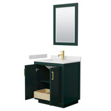 Wyndham WCF292930SGDWCUNSM24 Miranda 30 Inch Single Bathroom Vanity in Green, White Cultured Marble Countertop, Undermount Square Sink, Brushed Gold Trim, 24 Inch Mirror