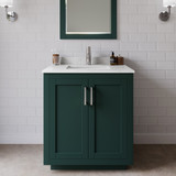 Wyndham WCF292930SGEC2UNSM24 Miranda 30 Inch Single Bathroom Vanity in Green, Carrara Cultured Marble Countertop, Undermount Square Sink, Brushed Nickel Trim, 24 Inch Mirror