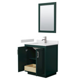 Wyndham WCF292930SGEWCUNSM24 Miranda 30 Inch Single Bathroom Vanity in Green, White Cultured Marble Countertop, Undermount Square Sink, Brushed Nickel Trim, 24 Inch Mirror