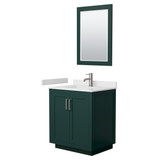 Wyndham WCF292930SGEWCUNSM24 Miranda 30 Inch Single Bathroom Vanity in Green, White Cultured Marble Countertop, Undermount Square Sink, Brushed Nickel Trim, 24 Inch Mirror