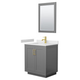 Wyndham WCF292930SGGWCUNSM24 Miranda 30 Inch Single Bathroom Vanity in Dark Gray, White Cultured Marble Countertop, Undermount Square Sink, Brushed Gold Trim, 24 Inch Mirror