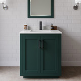 Wyndham WCF292930SGKC2UNSM24 Miranda 30 Inch Single Bathroom Vanity in Green, Carrara Cultured Marble Countertop, Undermount Square Sink, Matte Black Trim, 24 Inch Mirror