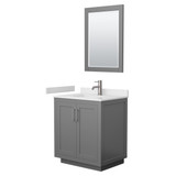 Wyndham WCF292930SKGWCUNSM24 Miranda 30 Inch Single Bathroom Vanity in Dark Gray, White Cultured Marble Countertop, Undermount Square Sink, Brushed Nickel Trim, 24 Inch Mirror