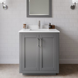 Wyndham WCF292930SKGWCUNSM24 Miranda 30 Inch Single Bathroom Vanity in Dark Gray, White Cultured Marble Countertop, Undermount Square Sink, Brushed Nickel Trim, 24 Inch Mirror