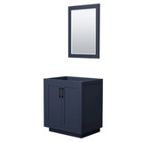 Wyndham WCF292930SBBCXSXXM24 Miranda 30 Inch Single Bathroom Vanity in Dark Blue, No Countertop, No Sink, Matte Black Trim, 24 Inch Mirror