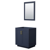 Wyndham WCF292930SBLCXSXXM24 Miranda 30 Inch Single Bathroom Vanity in Dark Blue, No Countertop, No Sink, Brushed Gold Trim, 24 Inch Mirror
