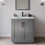 Wyndham WCF292930SGBCMUNSM24 Miranda 30 Inch Single Bathroom Vanity in Dark Gray, White Carrara Marble Countertop, Undermount Square Sink, Matte Black Trim, 24 Inch Mirror