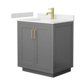 Wyndham WCF292930SGGC2UNSMXX Miranda 30 Inch Single Bathroom Vanity in Dark Gray, Carrara Cultured Marble Countertop, Undermount Square Sink, Brushed Gold Trim