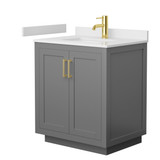 Wyndham WCF292930SGGWCUNSMXX Miranda 30 Inch Single Bathroom Vanity in Dark Gray, White Cultured Marble Countertop, Undermount Square Sink, Brushed Gold Trim